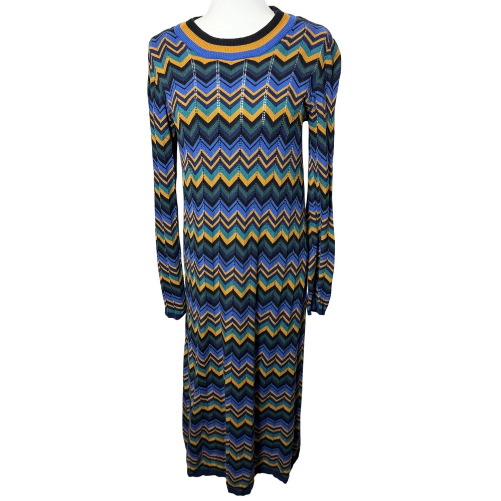 ModCloth Zig to My Zag‎ Chevron Knit Long Sleeve Midi Sweater Dress Fall Winter